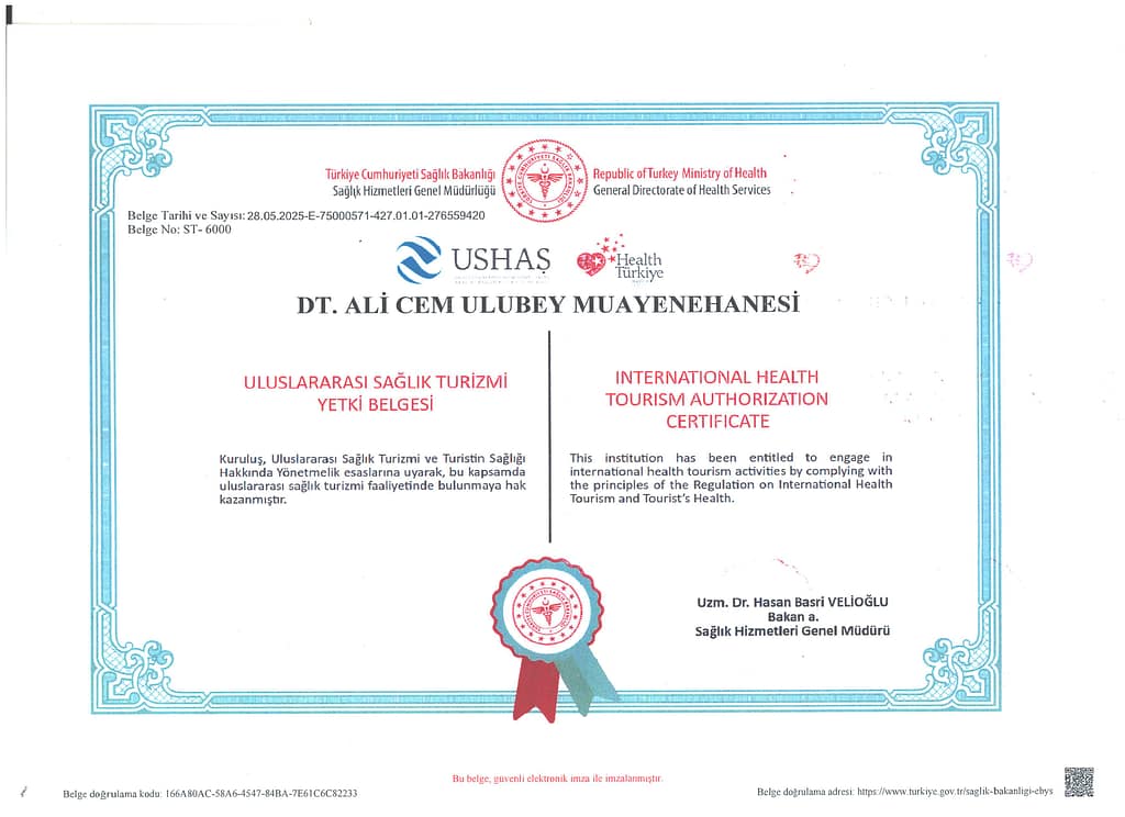 Health Tourism Authorization Certificate — Republic of Türkiye, granted to Dr. Ali Cem Ulubey